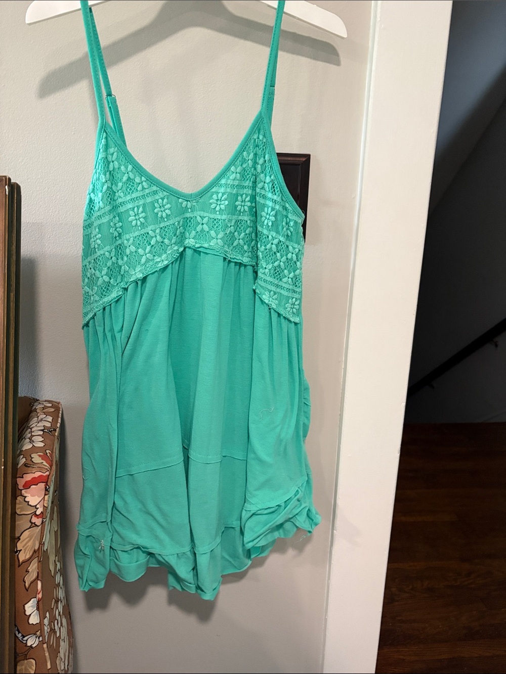 POL Lace-Trim Summer Dress - Aqua Green